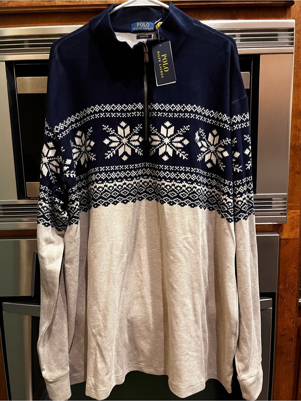 Ralph Lauren Navy & Light Gray Snowflake Quarter Half-Zip Sweater